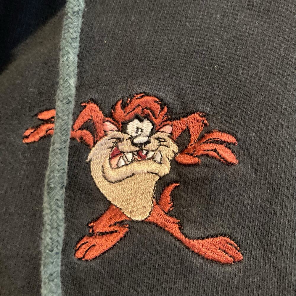 Y2K Looney Tunes Black Pink Plaid Taz Tasmanian Devil cartoon Hoodie Size Medium - Picture 9 of 16